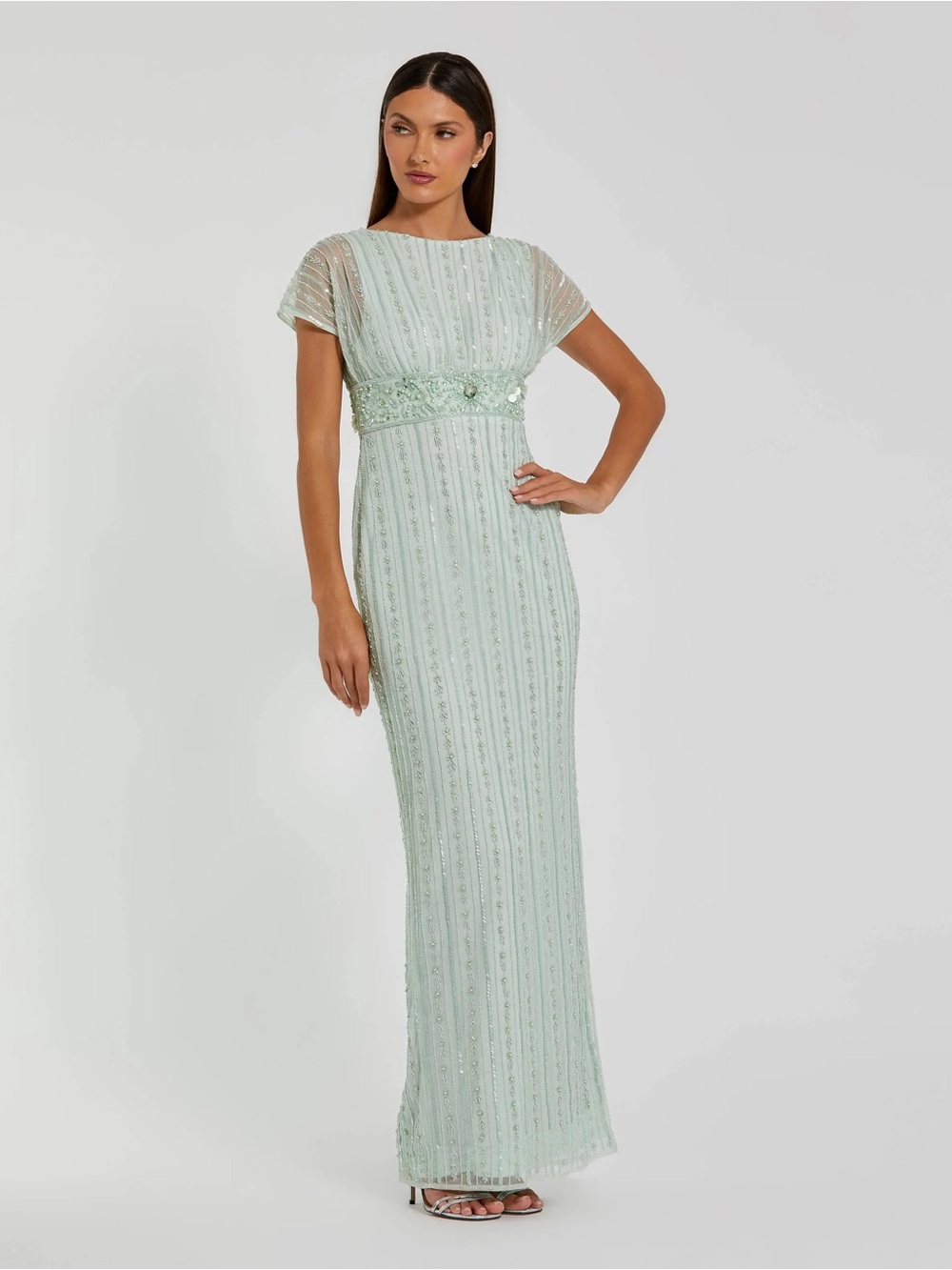 Mac Duggal 94147 Sage Beaded Blouson Column Gown sz 12